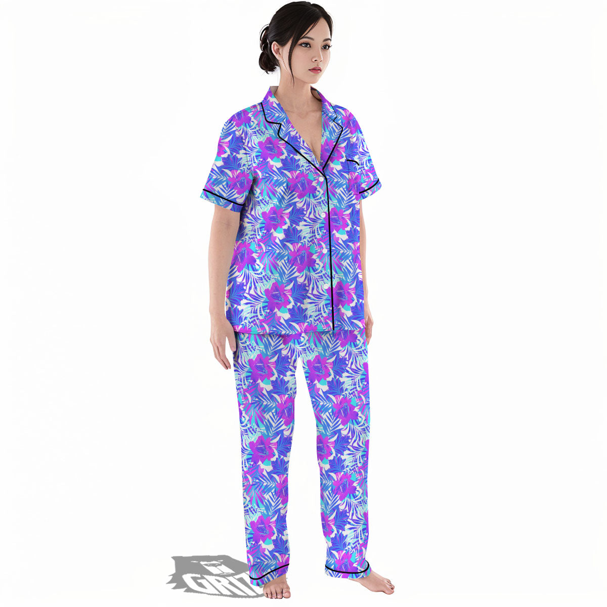 Aloha Psychedelic Tropical Print Pattern Women's Pajamas Set-grizzshop