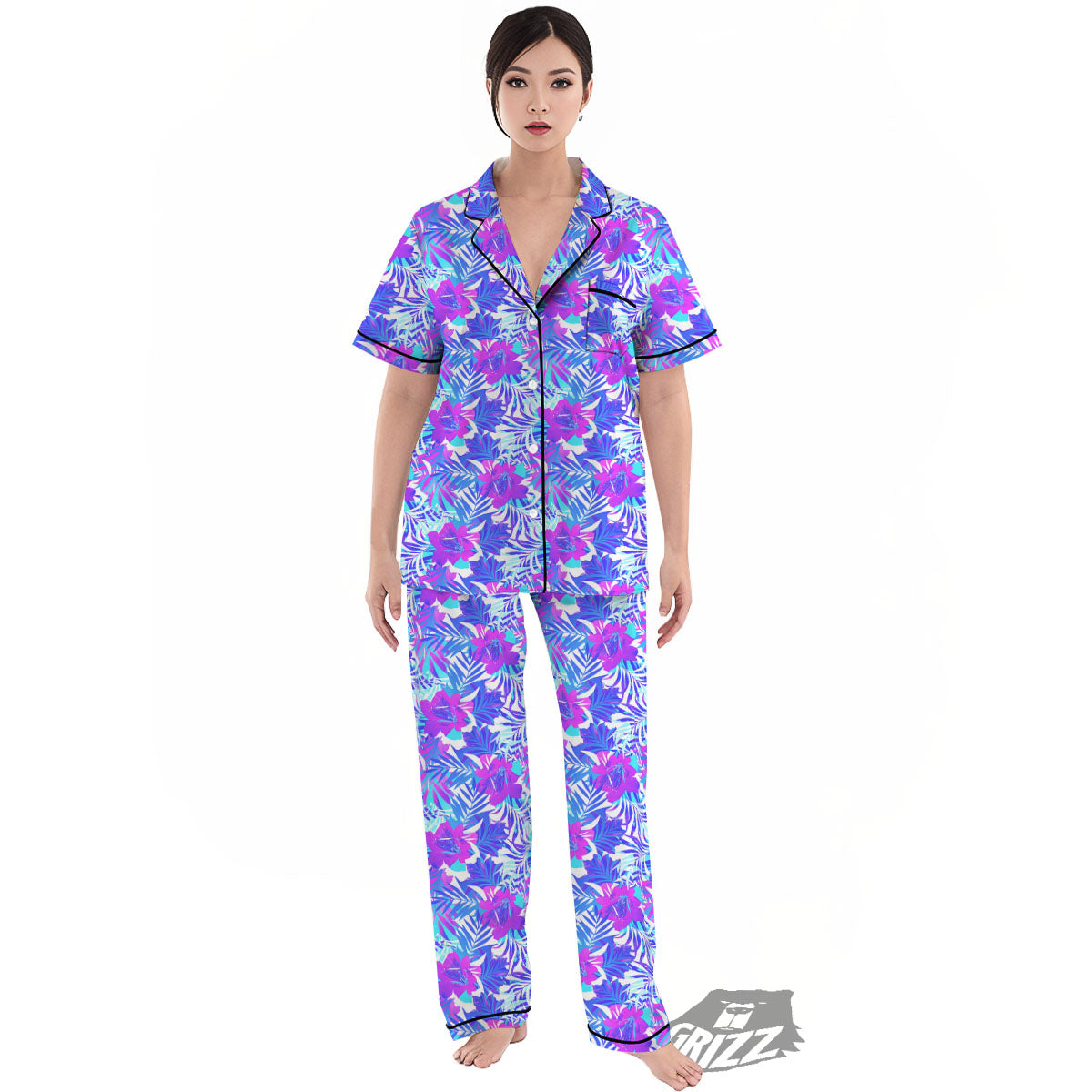 Aloha Psychedelic Tropical Print Pattern Women's Pajamas Set-grizzshop