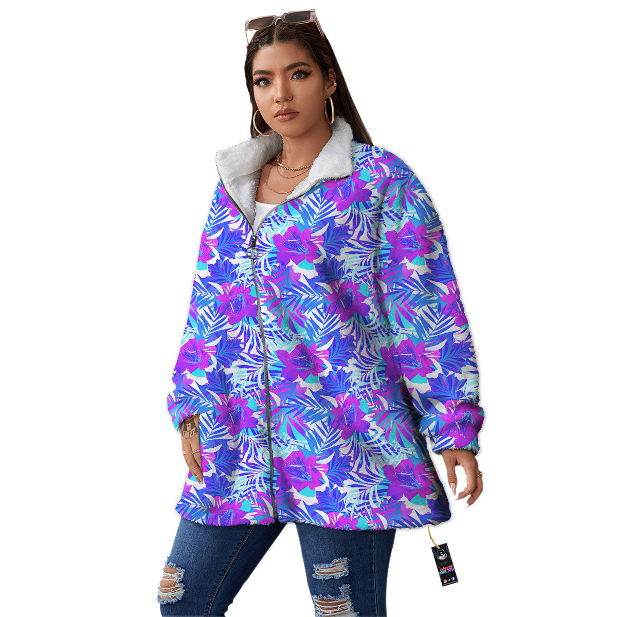 Aloha Psychedelic Tropical Print Pattern Women's Sherpa Jacket-grizzshop
