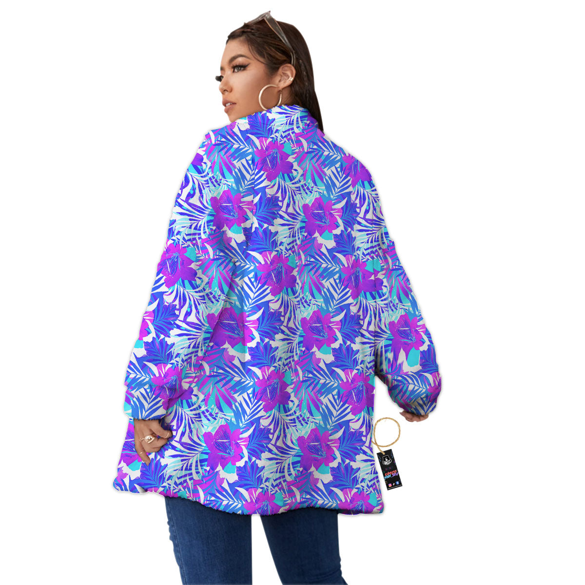 Aloha Psychedelic Tropical Print Pattern Women's Sherpa Jacket-grizzshop