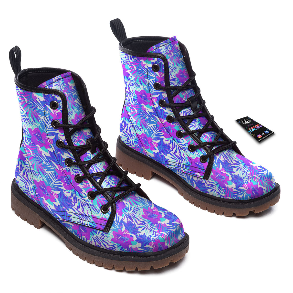 Aloha Psychedelic Tropical Print Pattern Work Boots-grizzshop