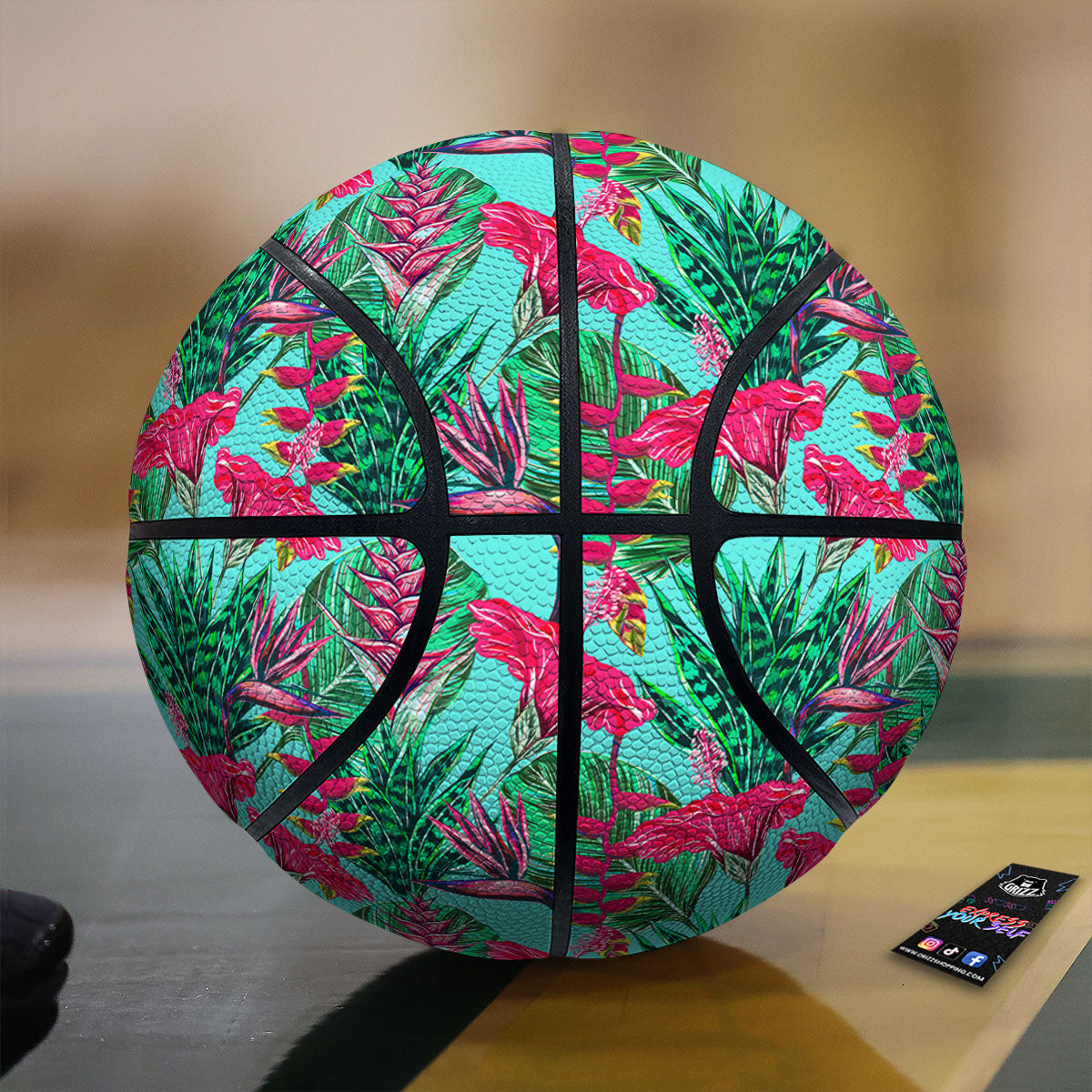 Aloha Hibiscus Hot Teal Pink Print Pattern Basketball