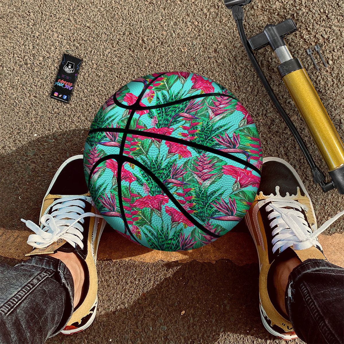 Aloha Hibiscus Hot Teal Pink Print Pattern Basketball