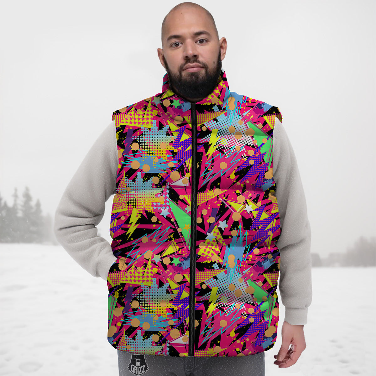 Alpaca Cactus Pattern Print Down Vest