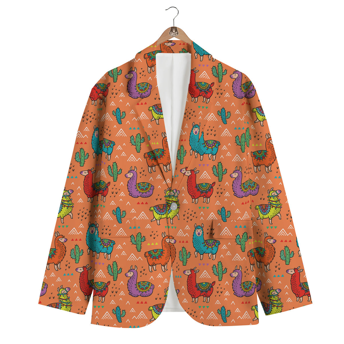 Alpaca Cactus Pattern Print Men's Blazer-grizzshop