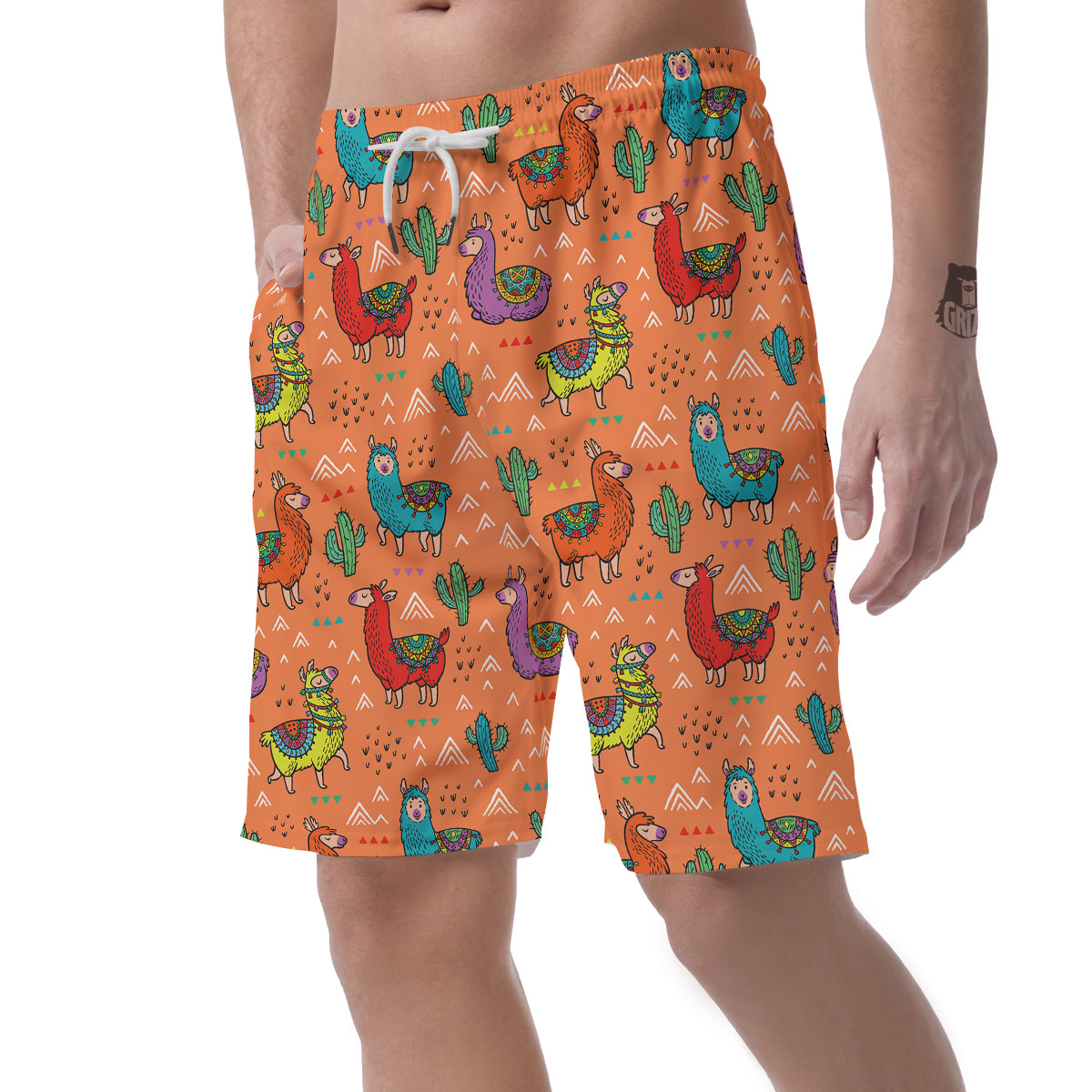 Alpaca Cactus Pattern Print Men's Shorts-grizzshop