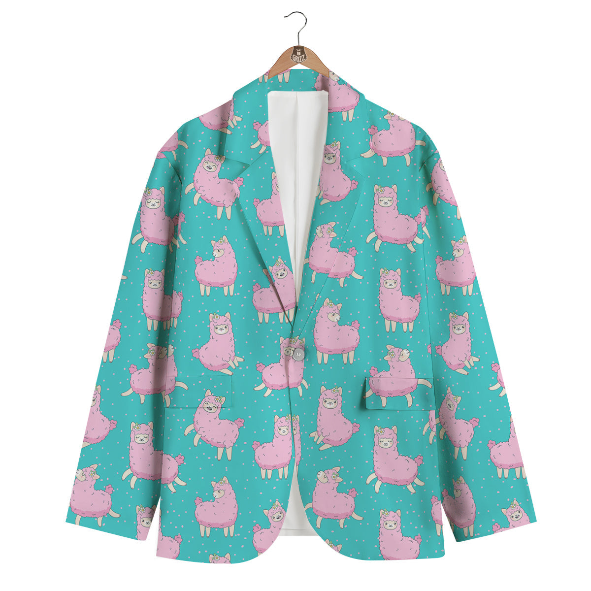 Alpaca Pattern Print Men's Blazer-grizzshop