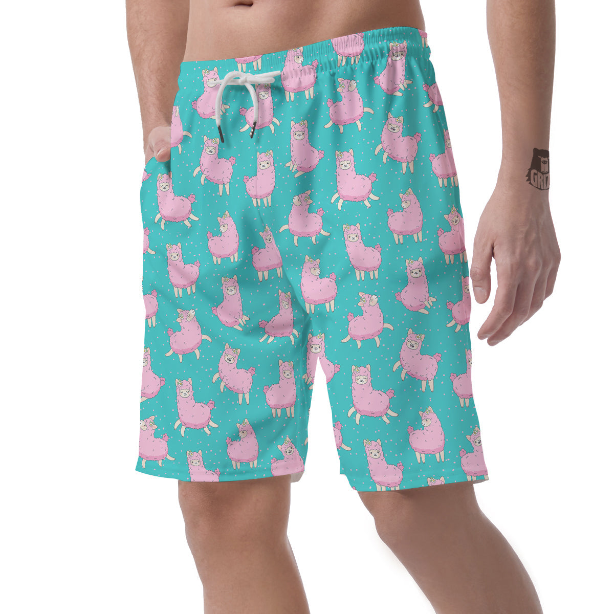 Alpaca Pattern Print Men's Shorts-grizzshop