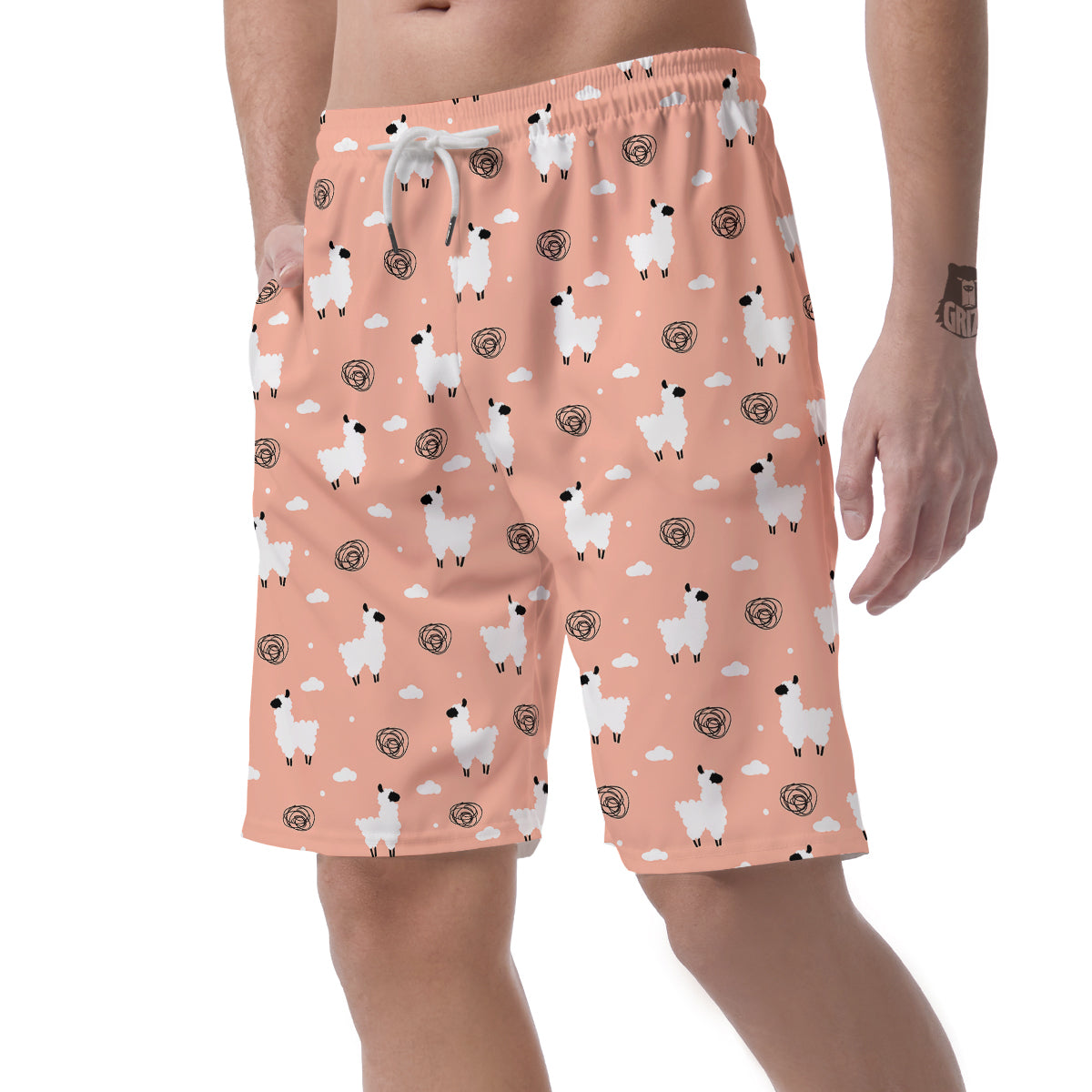 Alpaca Pink Pattern Print Men's Shorts-grizzshop