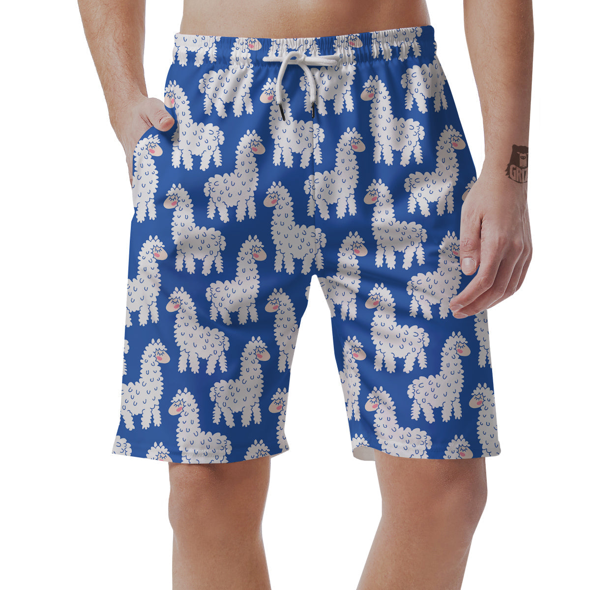 Alpaca Print Pattern Men's Shorts-grizzshop