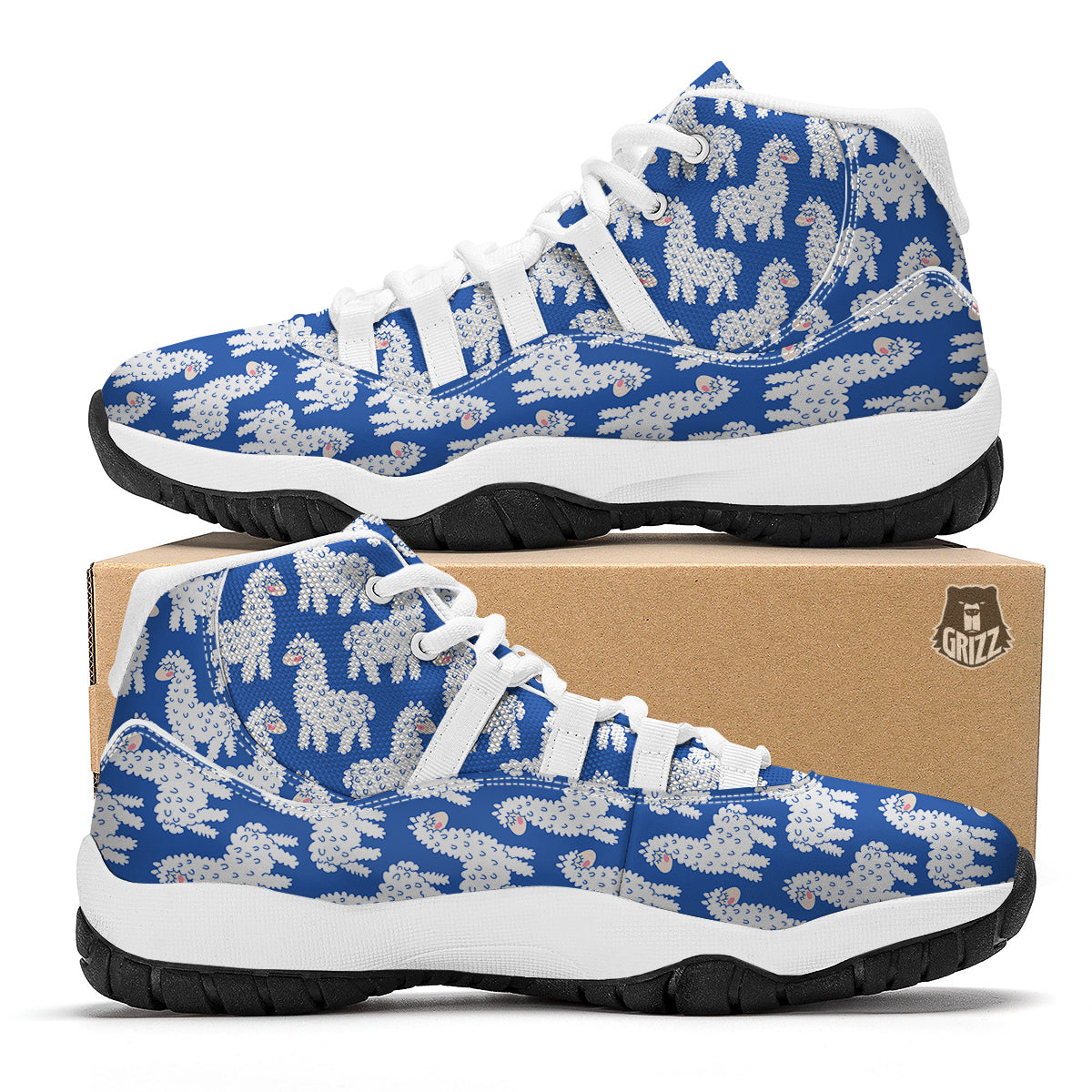 Alpaca Print Pattern White Bball Shoes-grizzshop