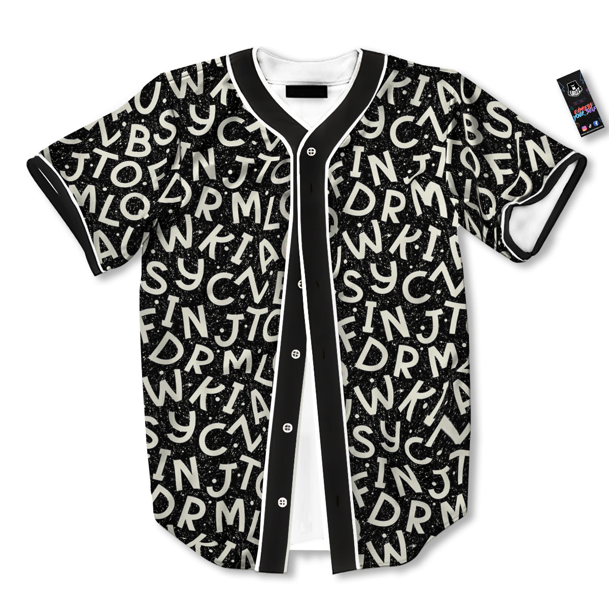 Alphabet Black Print Pattern Baseball Jersey-grizzshop