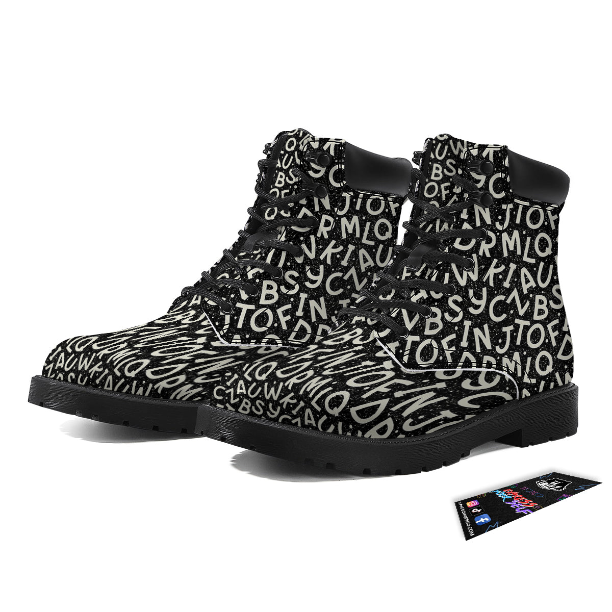 Alphabet Black Print Pattern Boots-grizzshop