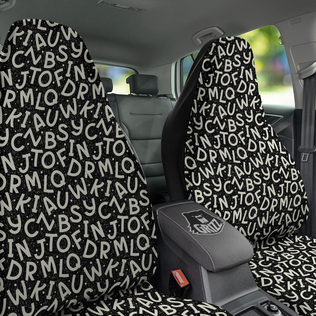 Alphabet Black Print Pattern Car Seat Covers-grizzshop