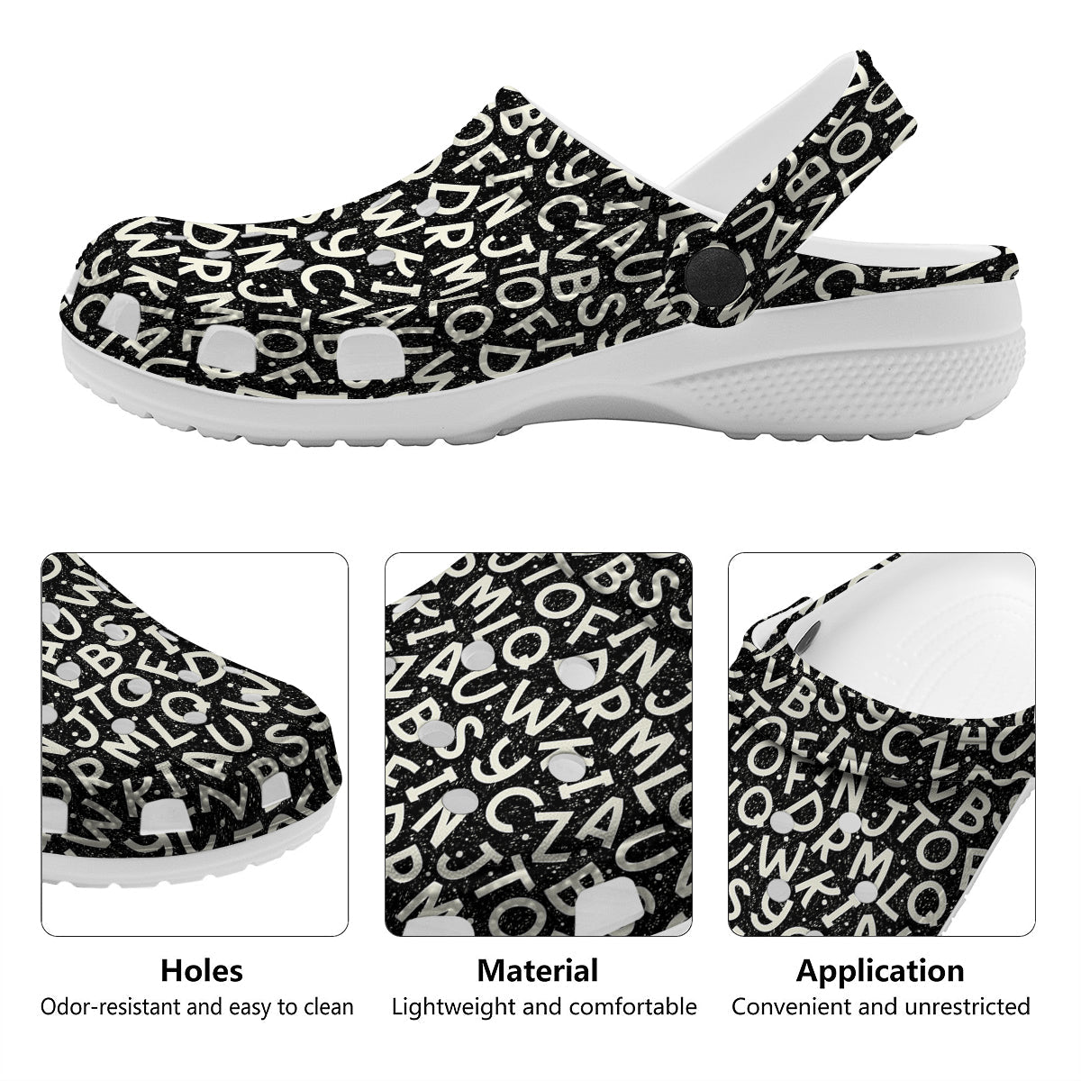 Alphabet Black Print Pattern Clog-grizzshop