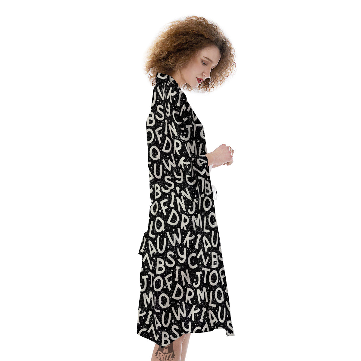 Alphabet Black Print Pattern Kimono-grizzshop