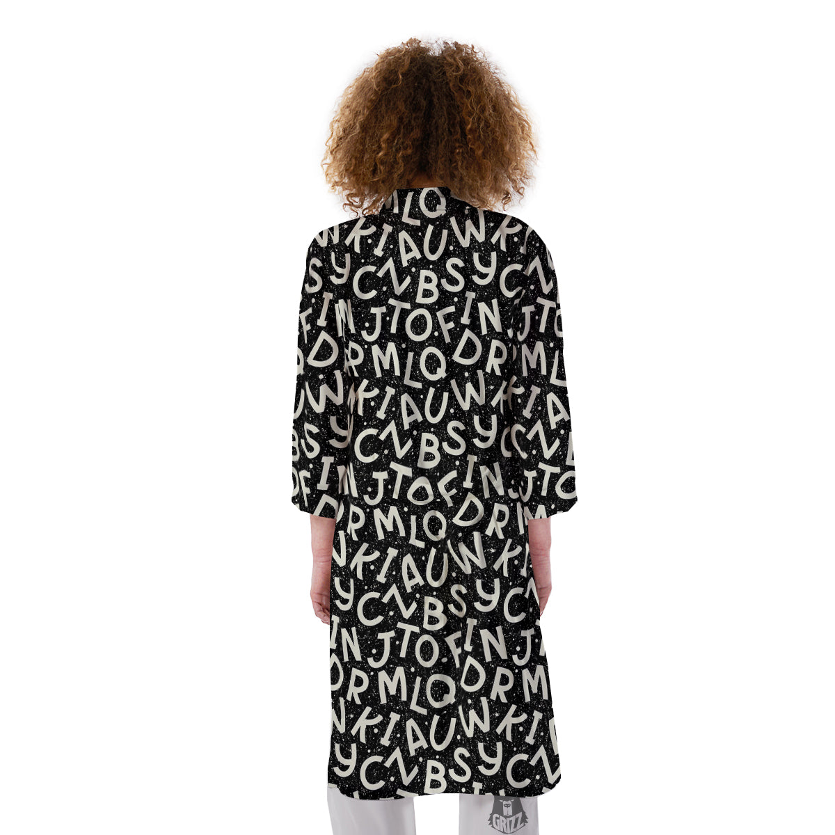 Alphabet Black Print Pattern Kimono-grizzshop