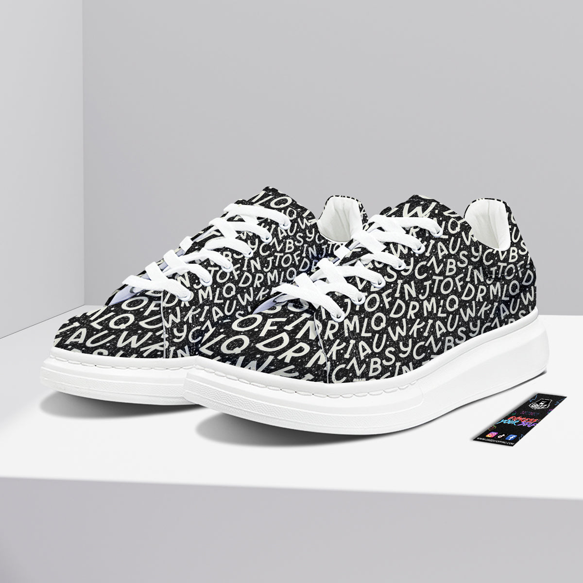Alphabet Black Print Pattern Platform Shoes-grizzshop