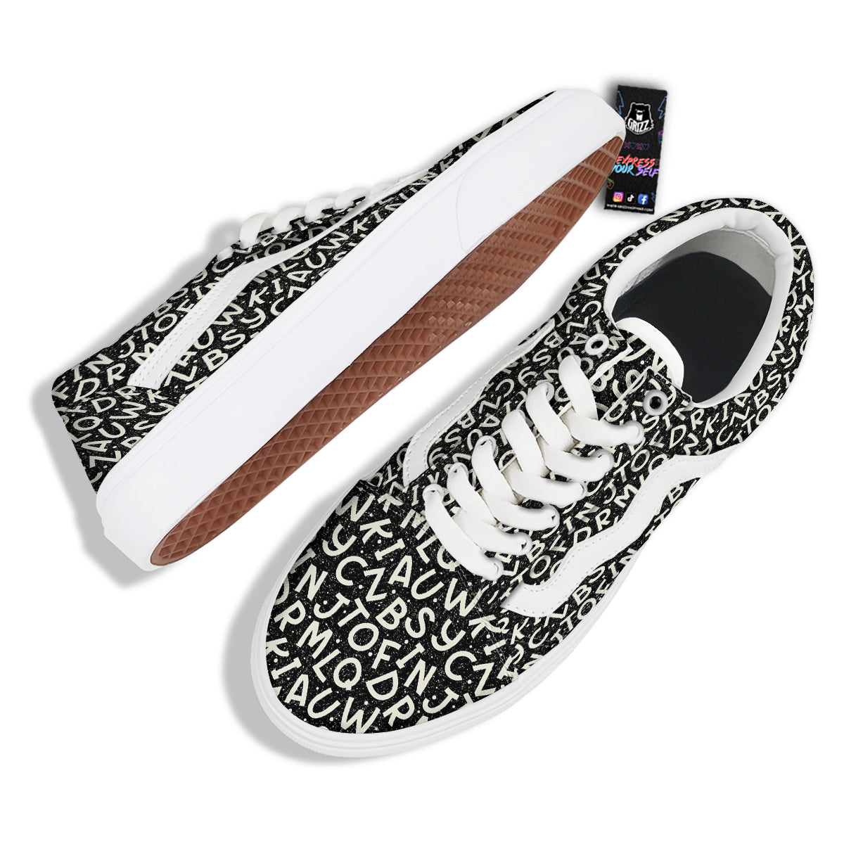 Alphabet Black Print Pattern Skate Shoes-grizzshop