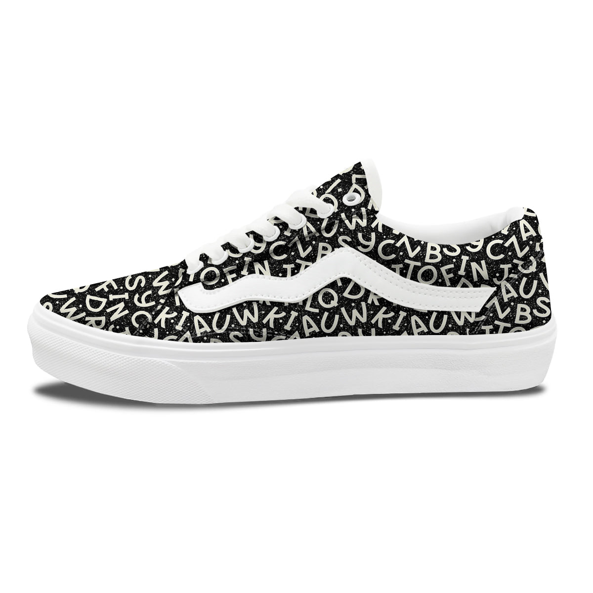 Alphabet Black Print Pattern Skate Shoes-grizzshop