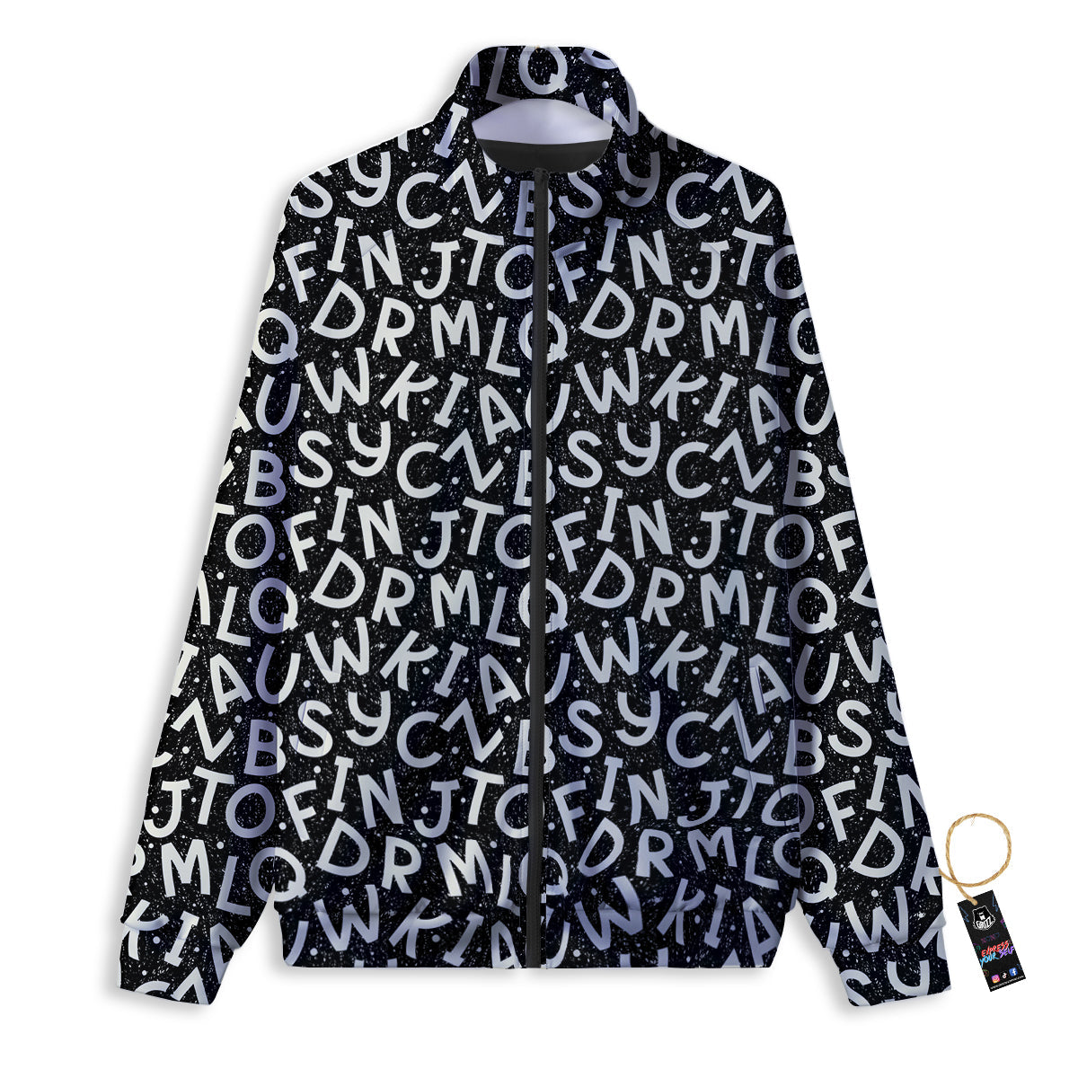Alphabet Black Print Pattern Track Jacket-grizzshop
