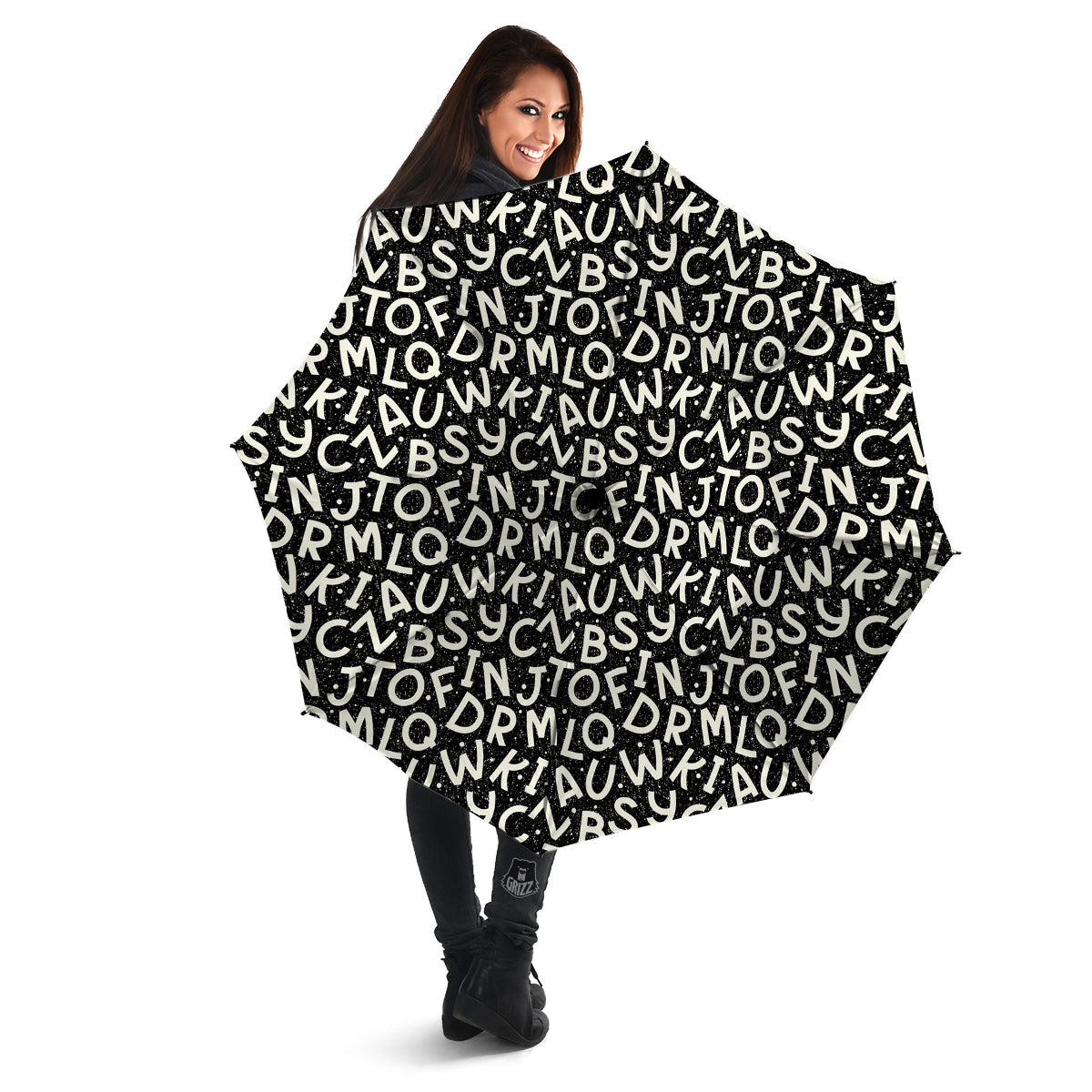Alphabet Black Print Pattern Umbrella-grizzshop