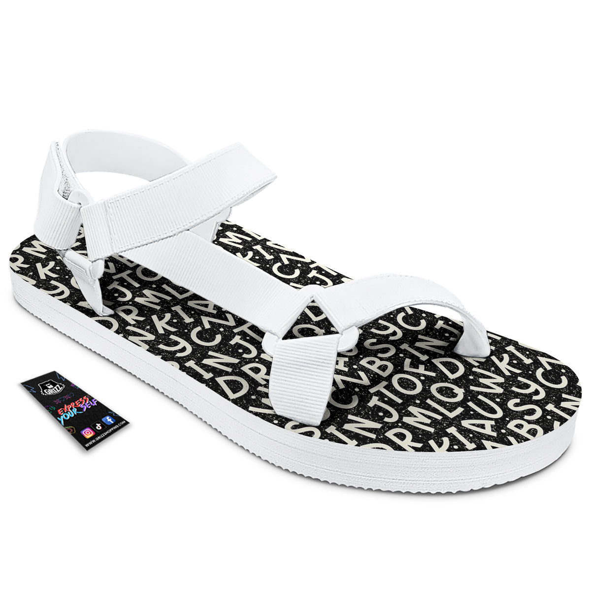 Alphabet Black Print Pattern White Open Toe Sandals-grizzshop