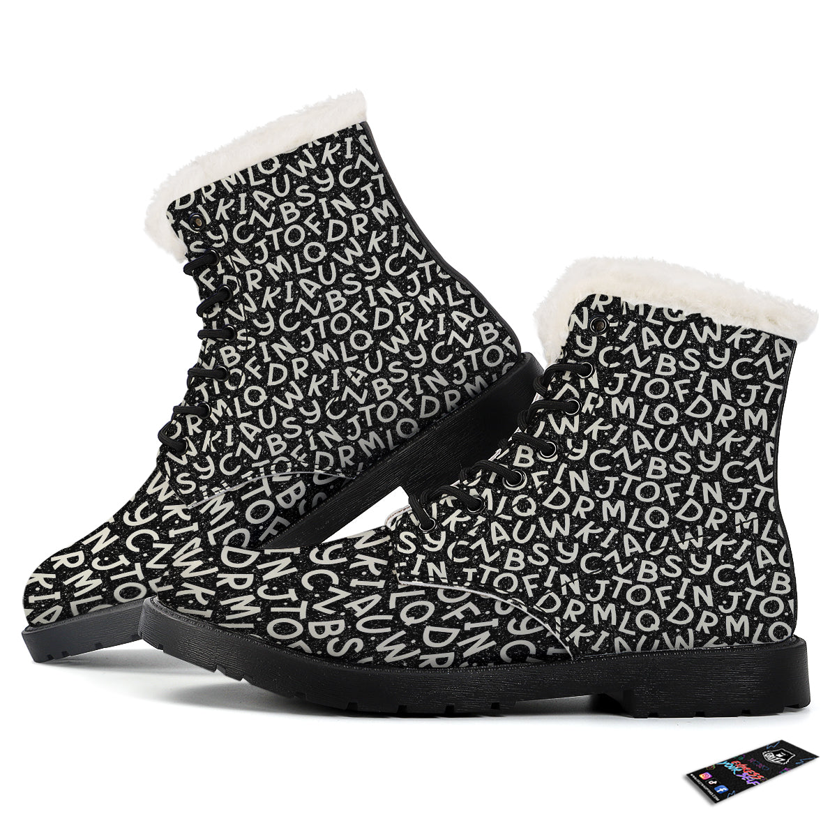 Alphabet Black Print Pattern Winter Boots-grizzshop