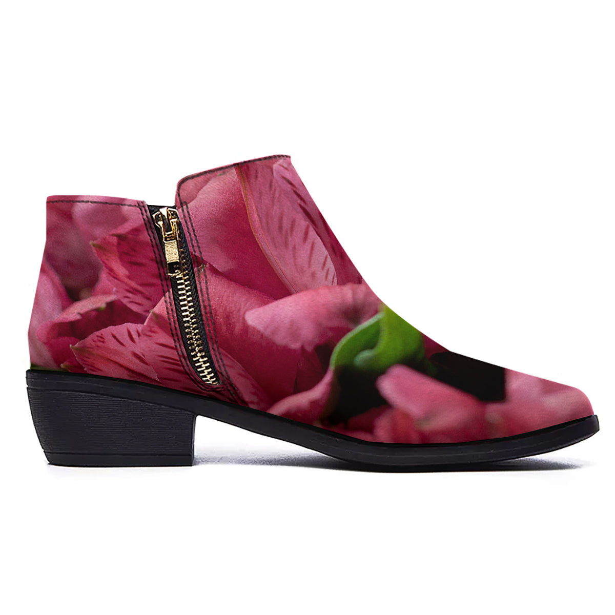 Alstroemeria Burgundy Print Ankle Boots-grizzshop