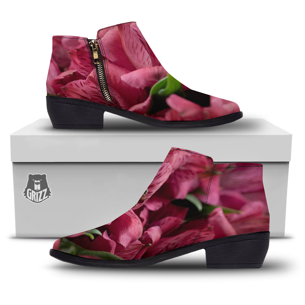 Alstroemeria Burgundy Print Ankle Boots-grizzshop