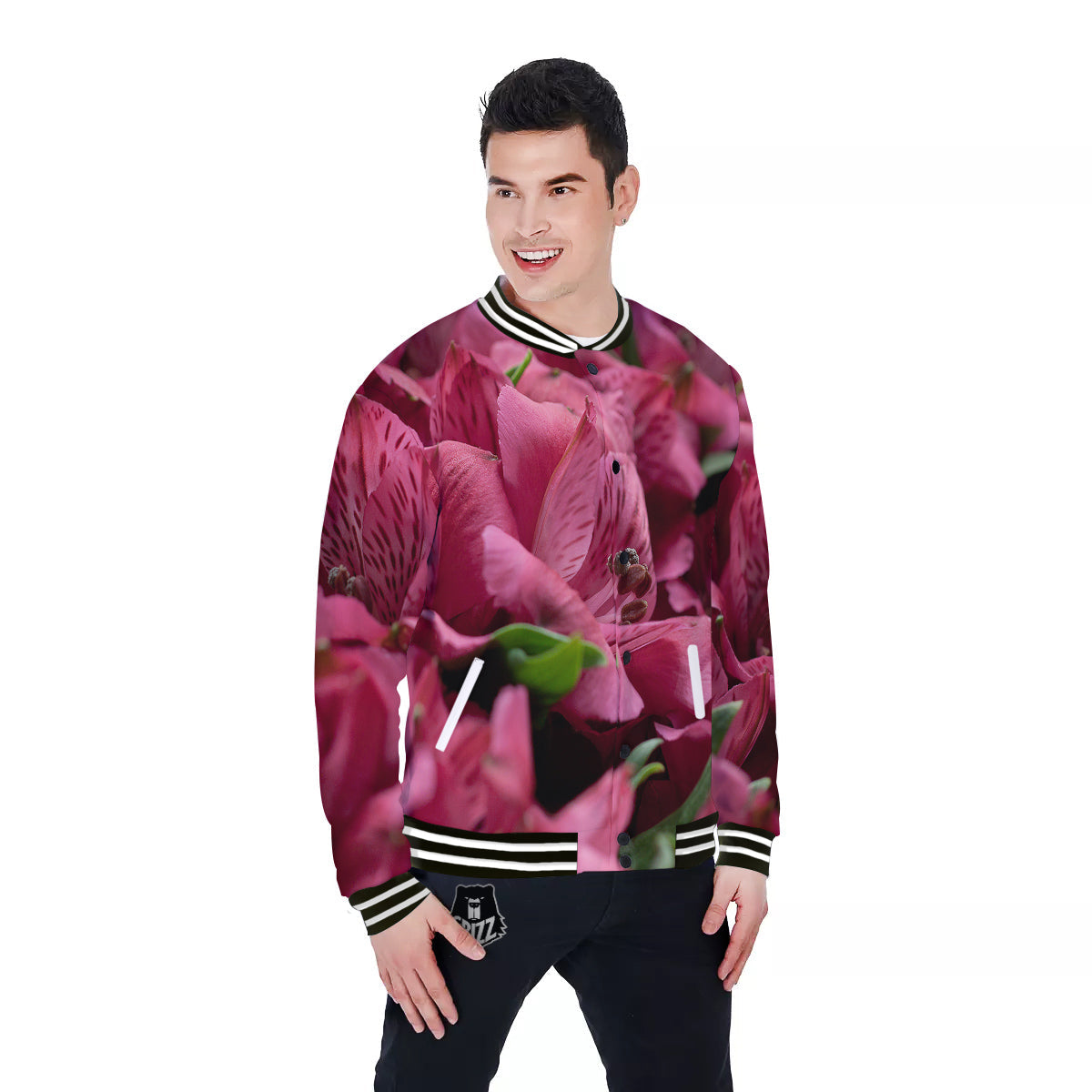 Alstroemeria Burgundy Print Baseball Jacket-grizzshop