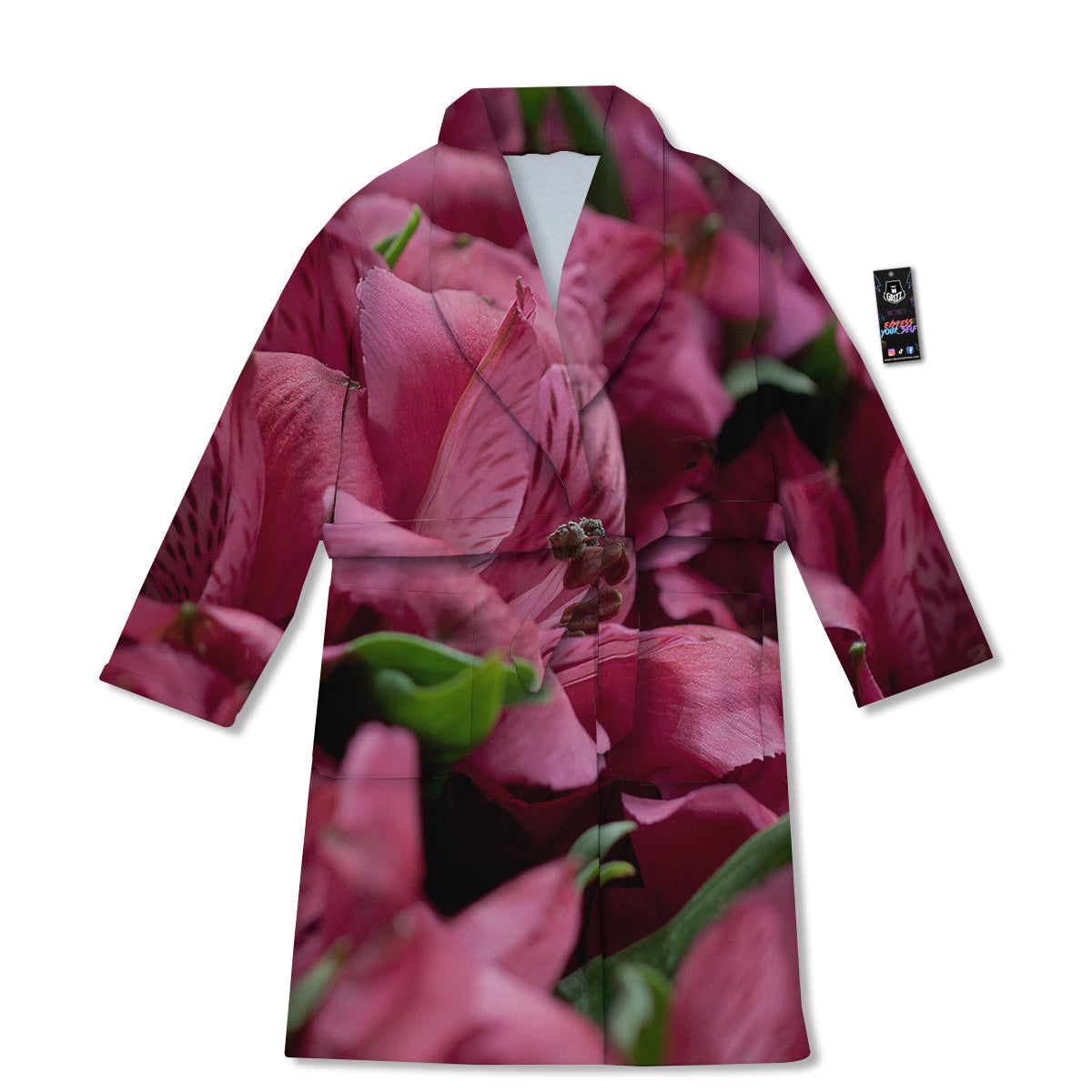 Alstroemeria Burgundy Print Bathrobe-grizzshop