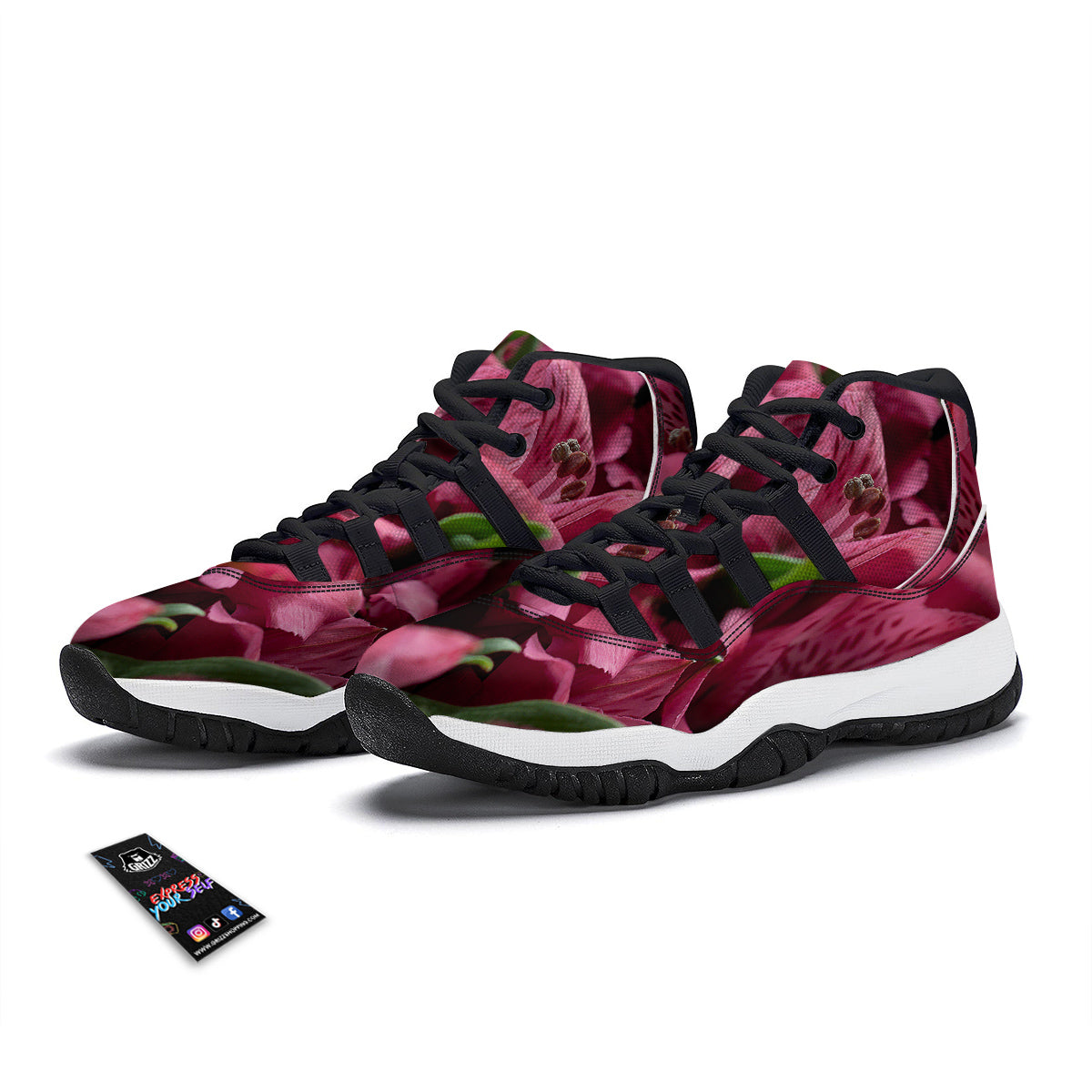 Alstroemeria Burgundy Print Black Bball Shoes-grizzshop