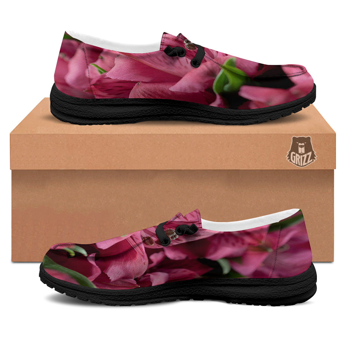 Alstroemeria Burgundy Print Black Loafers-grizzshop
