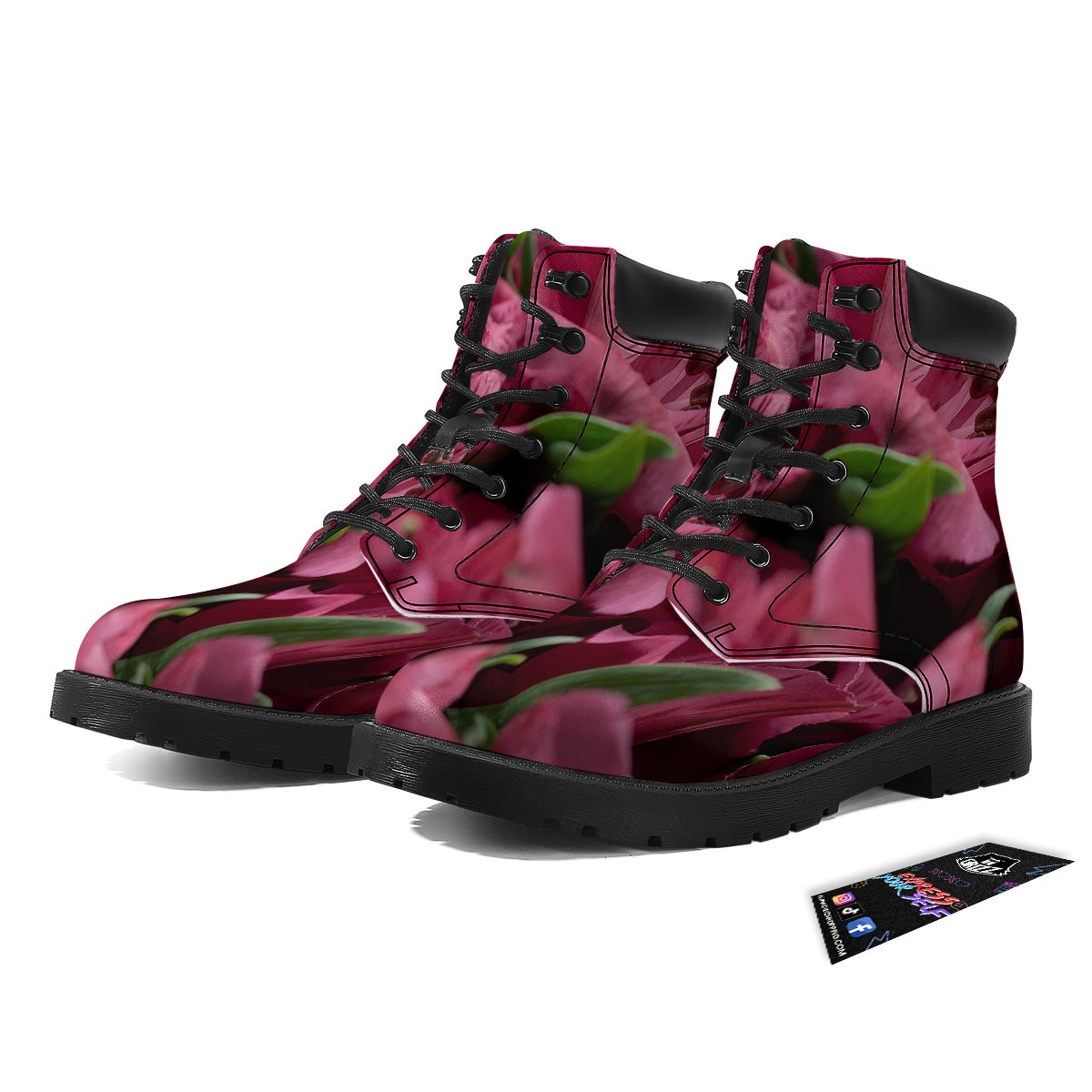 Alstroemeria Burgundy Print Boots-grizzshop
