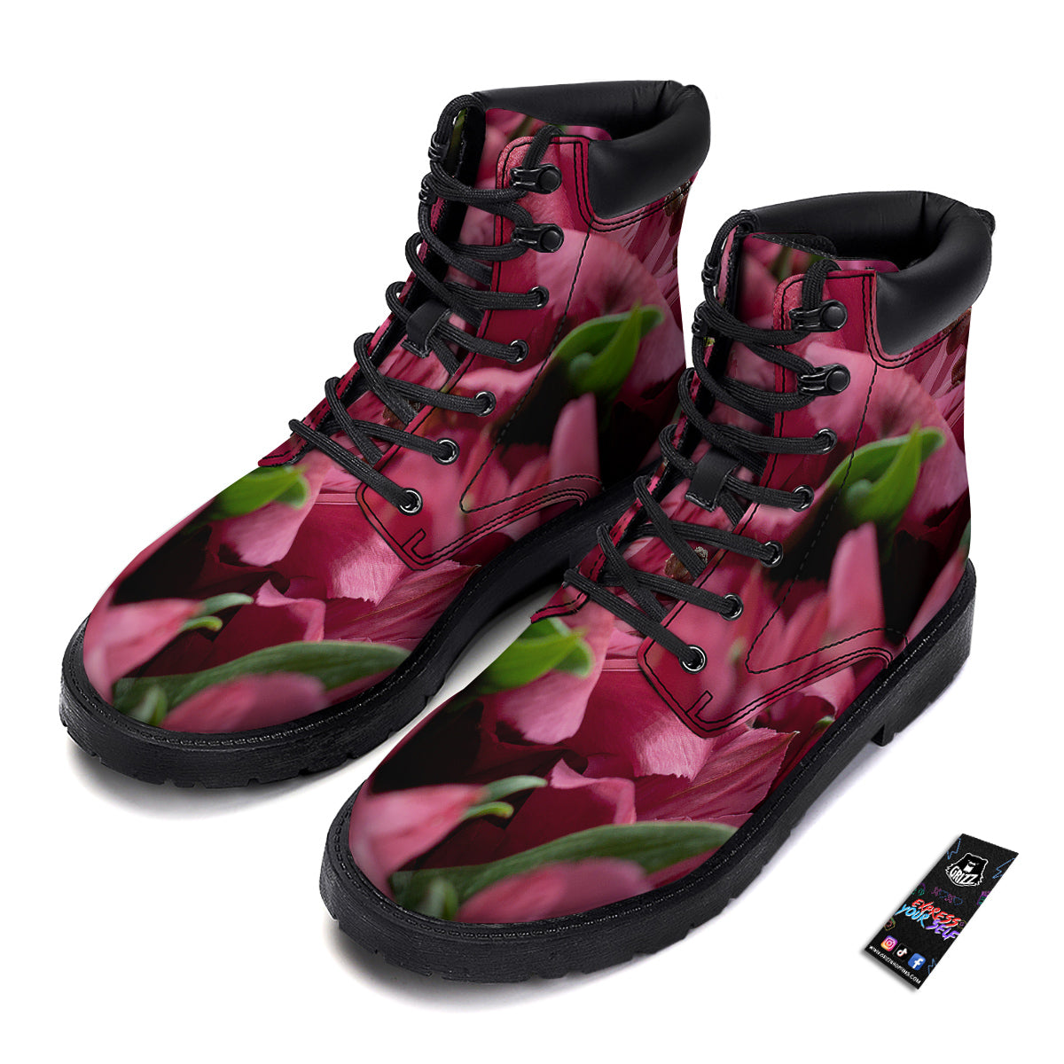 Alstroemeria Burgundy Print Boots-grizzshop