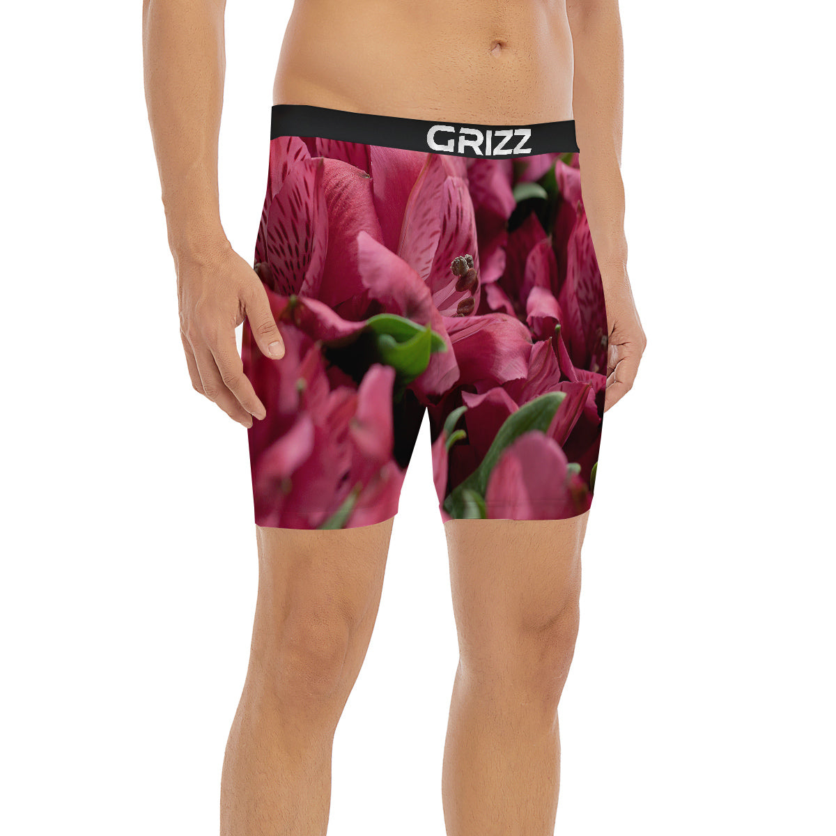 Alstroemeria Burgundy Print Boxer Briefs-grizzshop