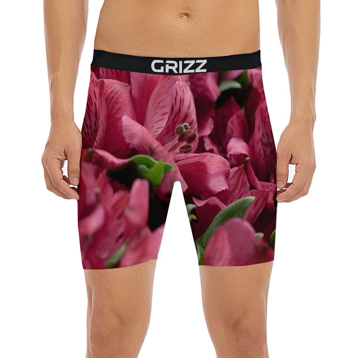 Alstroemeria Burgundy Print Boxer Briefs-grizzshop