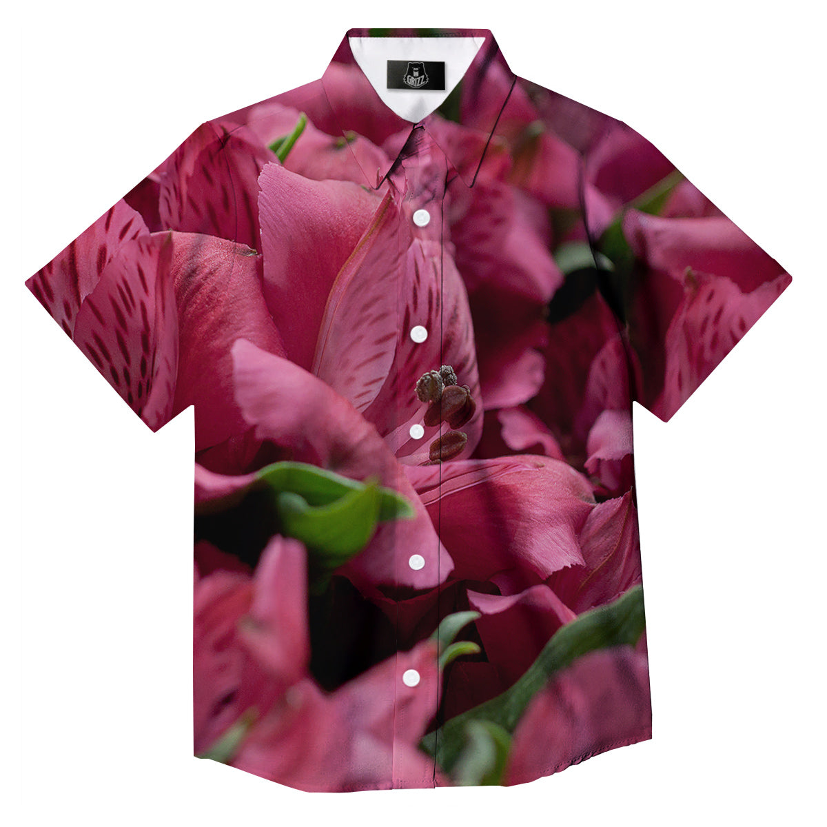 Alstroemeria Burgundy Print Button Up Shirt-grizzshop