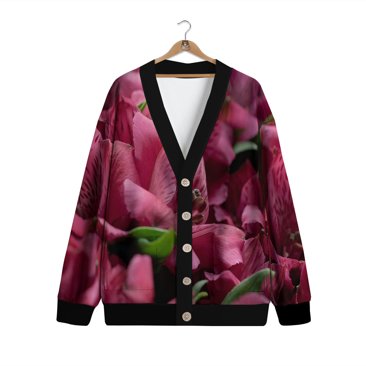 Alstroemeria Burgundy Print Cardigan-grizzshop