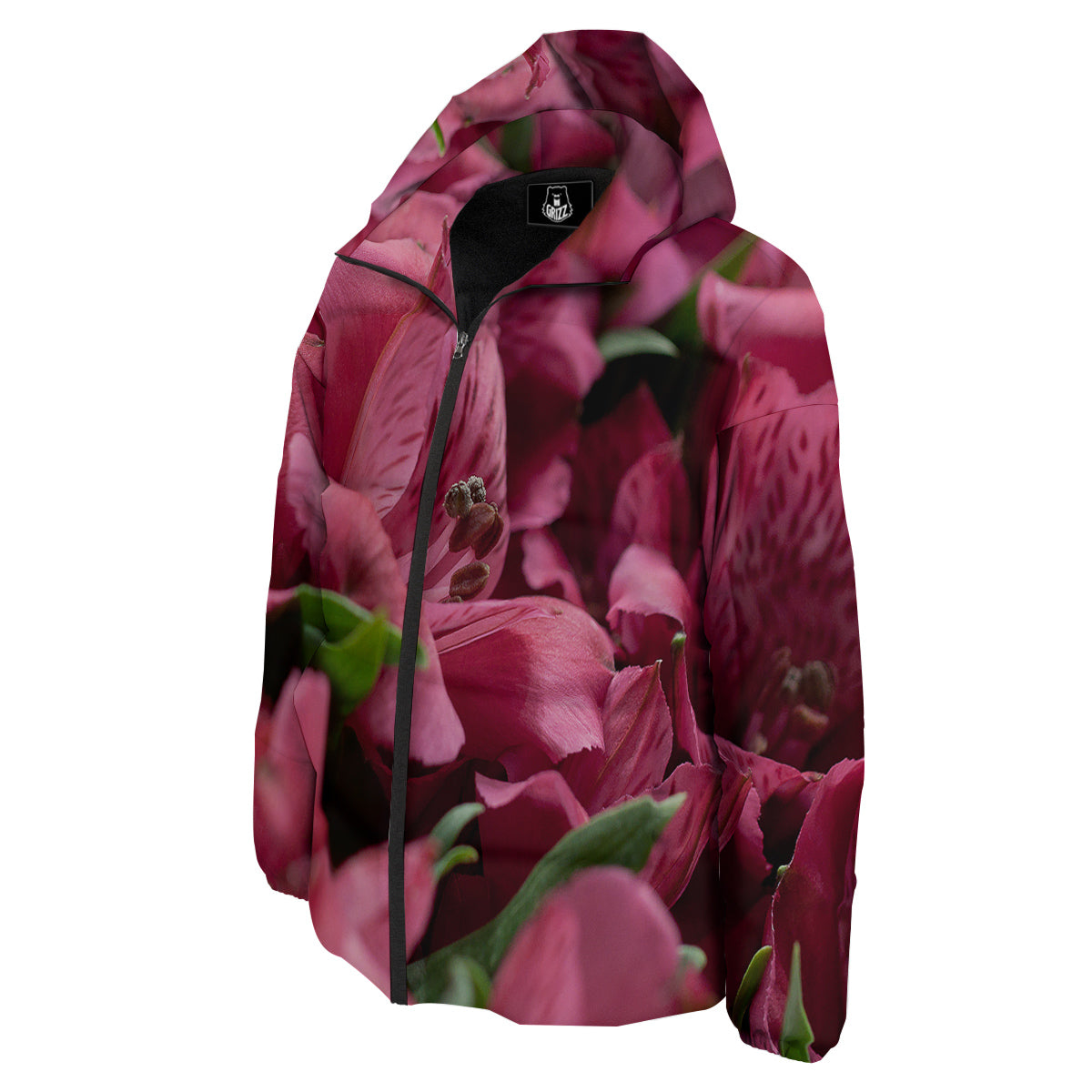 Alstroemeria Burgundy Print Down Jacket-grizzshop