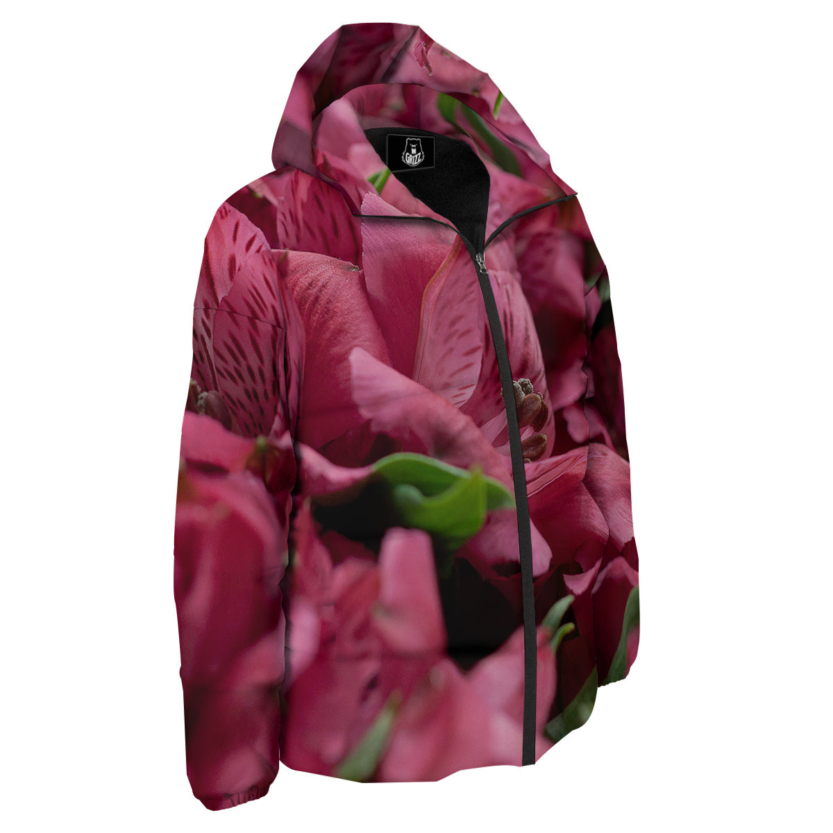 Alstroemeria Burgundy Print Down Jacket-grizzshop