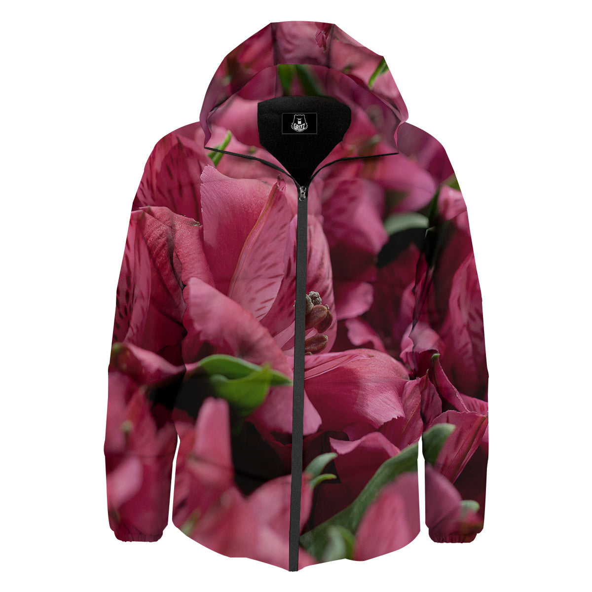 Alstroemeria Burgundy Print Down Jacket-grizzshop