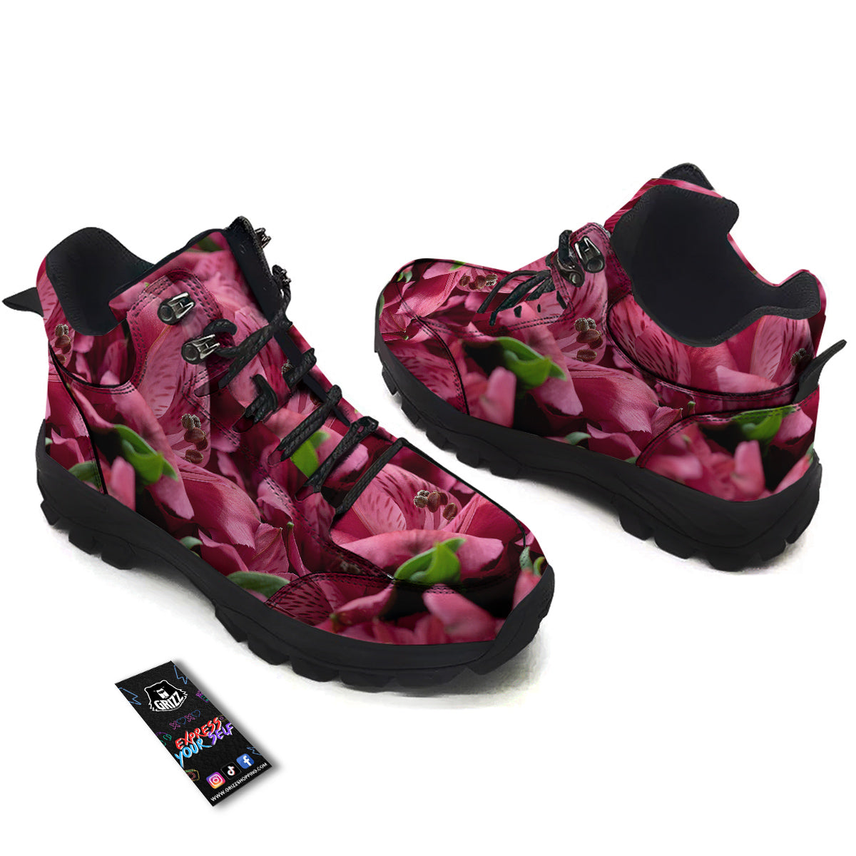 Alstroemeria Burgundy Print Hiking Shoes-grizzshop