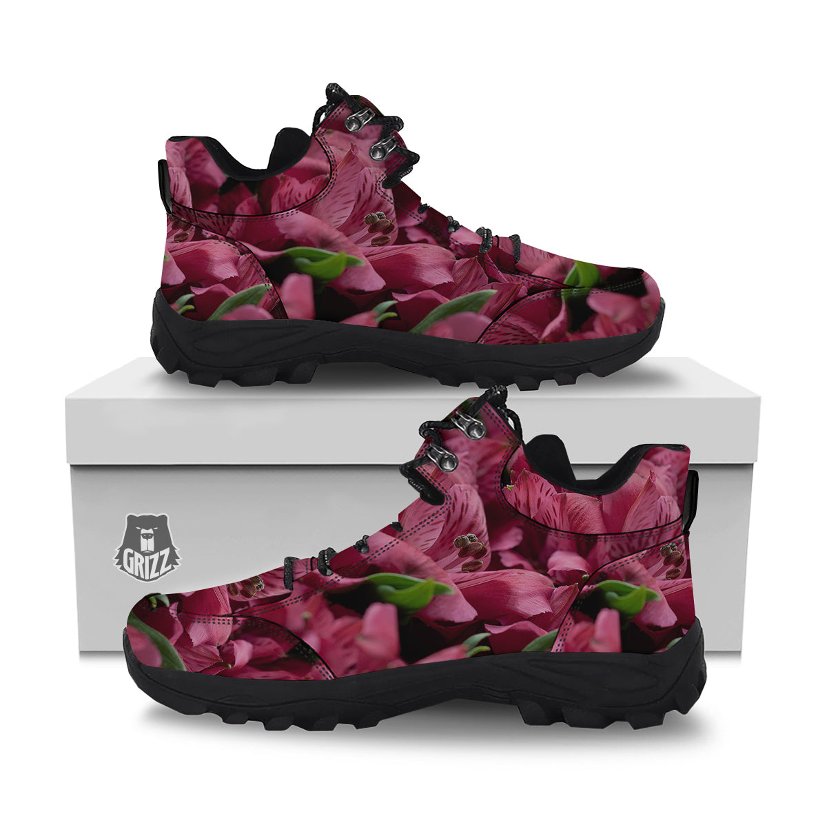 Alstroemeria Burgundy Print Hiking Shoes-grizzshop