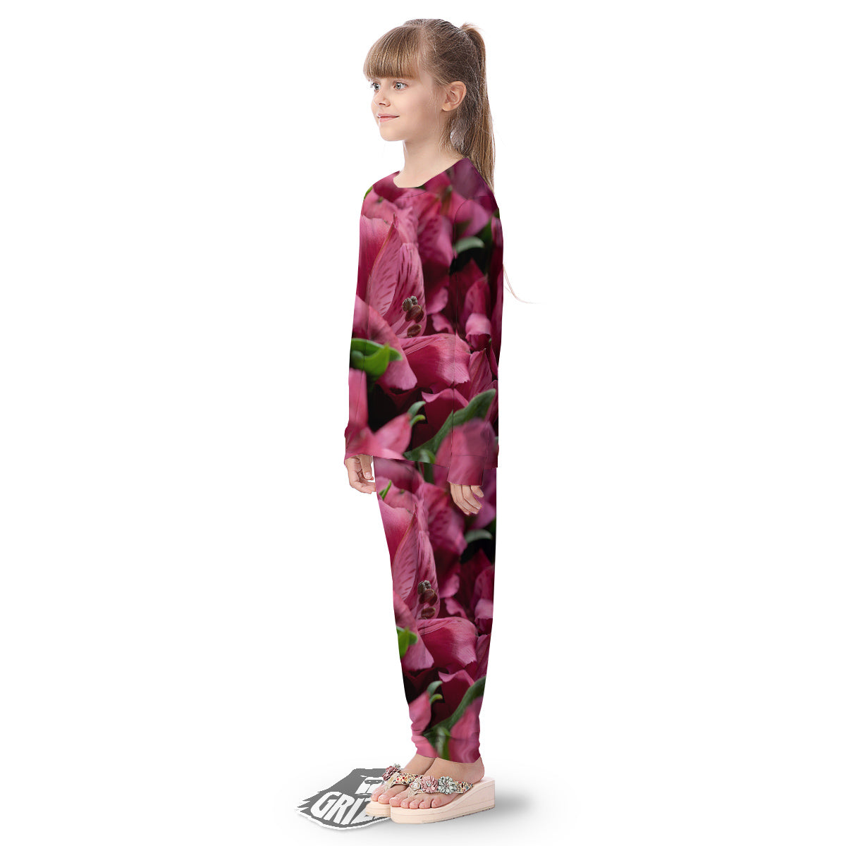 Alstroemeria Burgundy Print Kid's Pajamas-grizzshop
