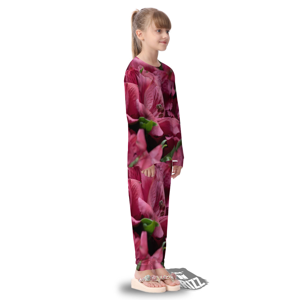 Alstroemeria Burgundy Print Kid's Pajamas-grizzshop