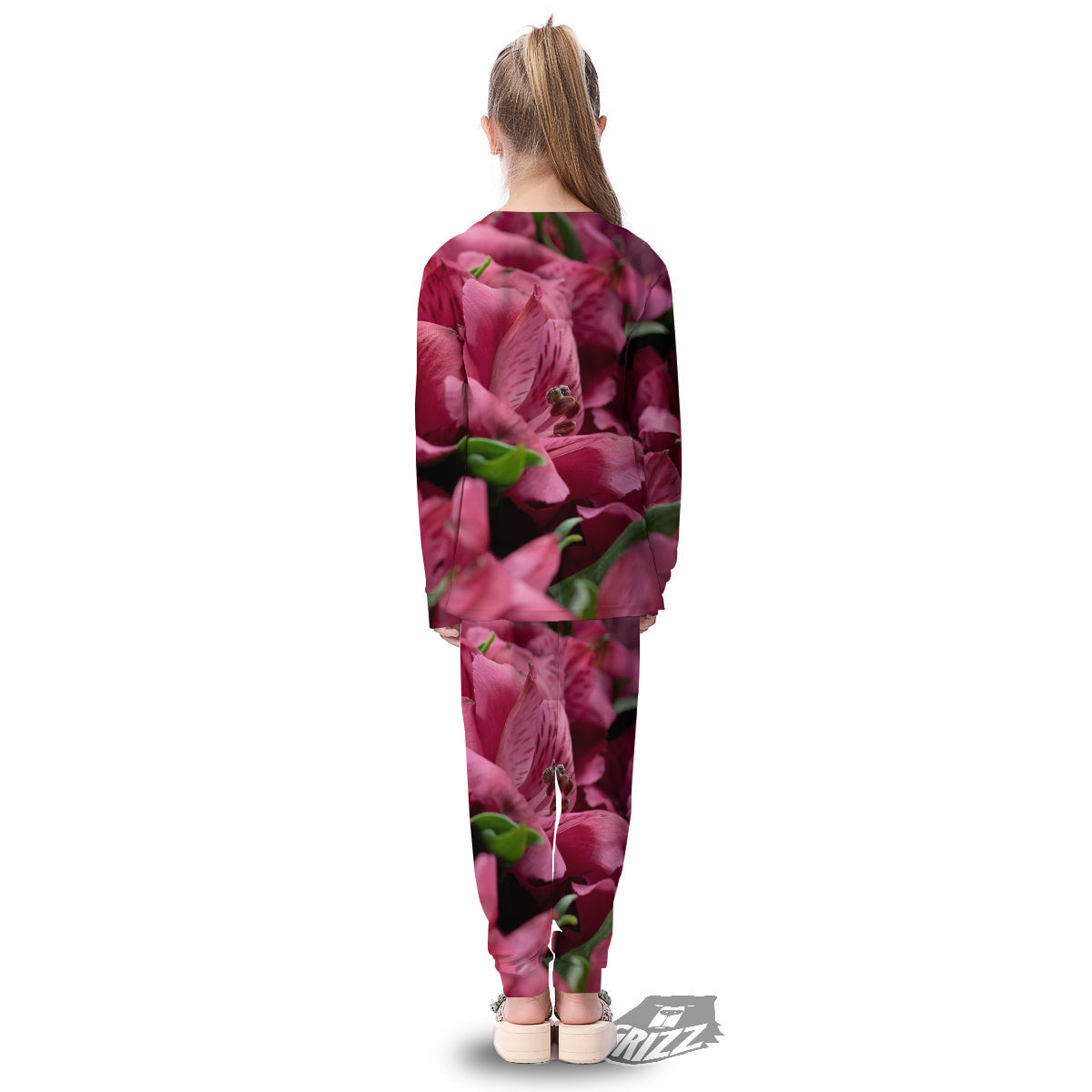 Alstroemeria Burgundy Print Kid's Pajamas-grizzshop