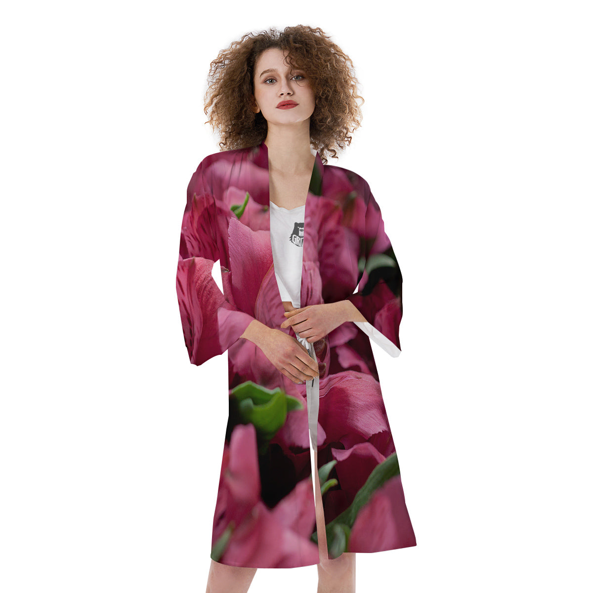 Alstroemeria Burgundy Print Kimono-grizzshop