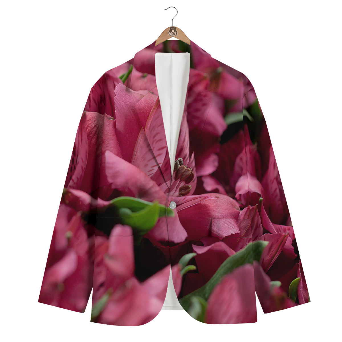 Alstroemeria Burgundy Print Men's Blazer-grizzshop